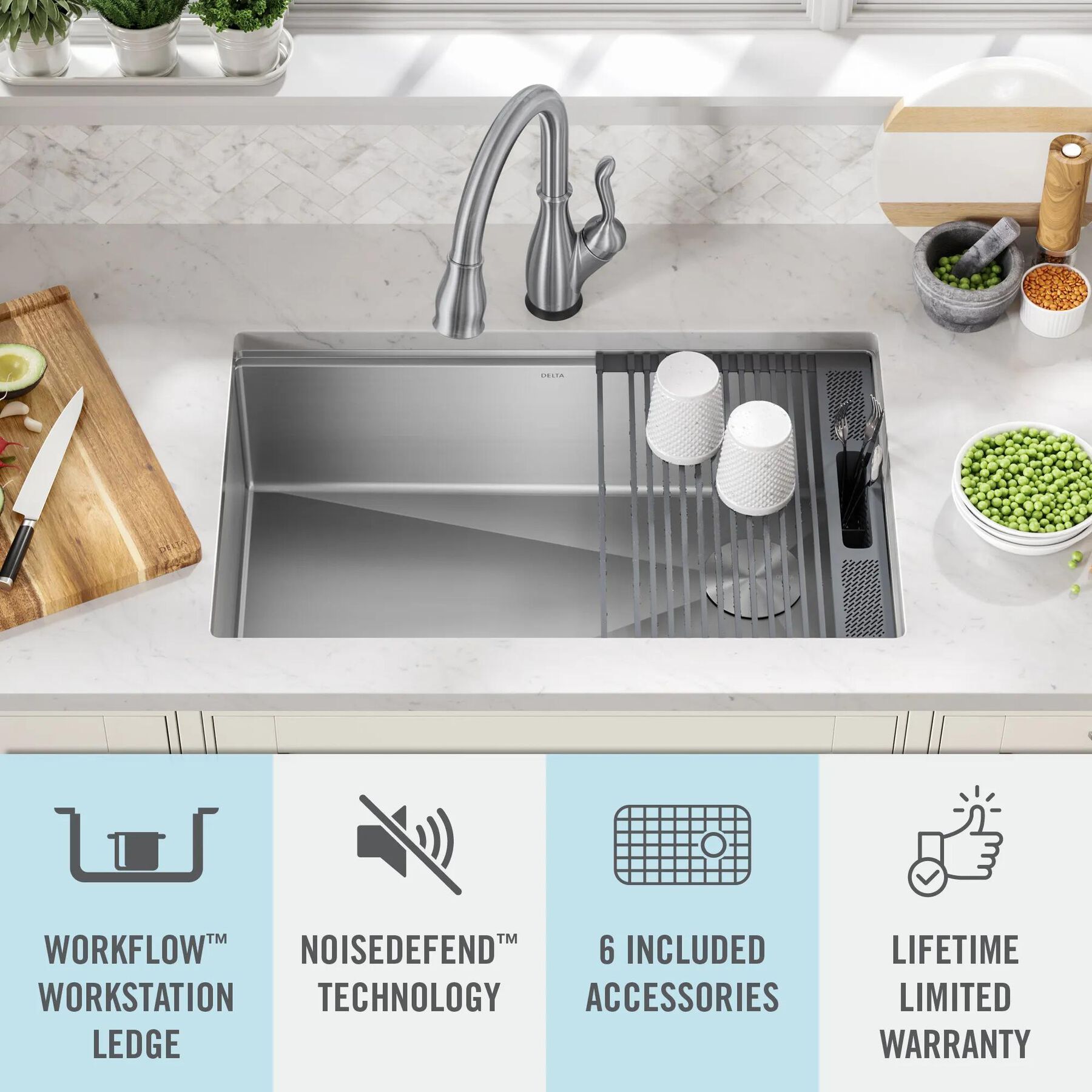 30&rdquo; Workstation Kitchen Sink Undermount Stainless Steel Single Bowl with WorkFlow&trade; Ledge and Accessories